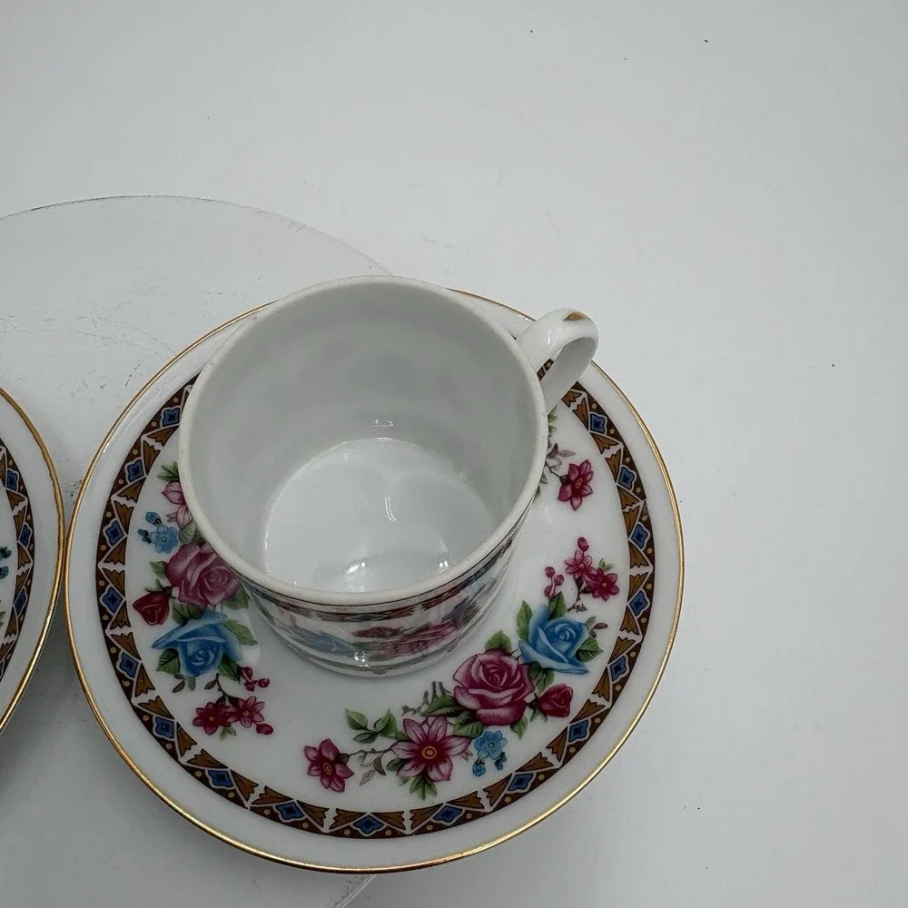 Vtg Porcelain Floral Demitasse Cup & Saucer‎ Espresso Roses 2 Sets Made In China